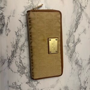 Michael Kors Tan Wallet with Gold Plate